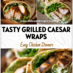 Rolled Chicken Caesar Wraps filled with grilled chicken, romaine lettuce, and Caesar dressing on a plate